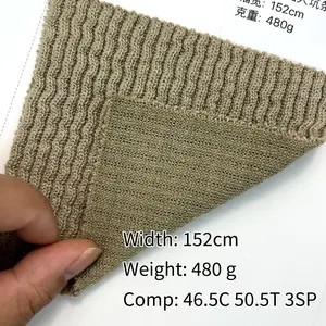 Tecido para roupas de inverno grosso 480g coreano 46,5 algodão 50,5 poliéster 3 spandex tecido de malha jacquard com nervuras