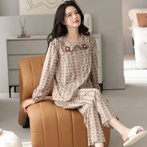 Pyjamas d'<span class=keywords><strong>hiver</strong></span> épais pour femmes, col rabattu, manches longues, vêtements de nuit en coton laiteux Plus 4XL, vêtements de nuit d'extérieur doux pour la maison - Product Image 5