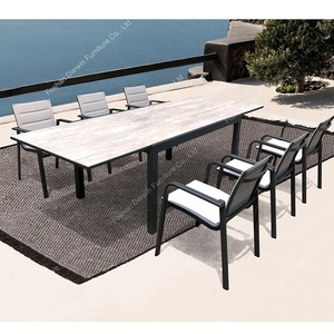 Vente en gros de chaises de salle à manger en tissu d'aluminium 10 places ensemble de table à manger extensible d'extérieur avec tissu en pierre frittée - Product Image 3