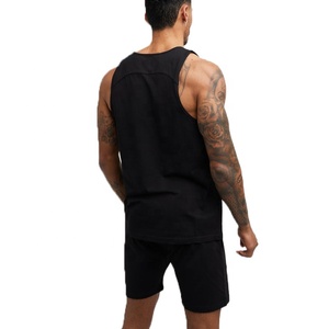 Gilet sportivo Premium nero scollo con scollo a righe 100% cotone traspirante da ginnastica da uomo canotta senza maniche da uomo - Product Image 2