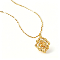 Collier pendentif fleur en filigrane plaqué or véritable 18 carats, zircon ovale multicolore, motif bambou, pour femme, bijou vintage, cadeau