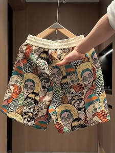 Dropshipping Short décontracté à imprimé graphique rétro pour homme-Coupe ample, taille avec cordon de serrage, design d'été dynamique, tissu en polyester - Product Image 2