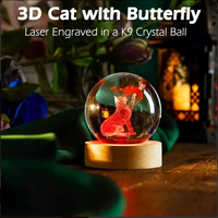 Boule de cristal sculptée en 3D en forme de chat, lampe de nuit avec lumière LED multicolore, cadeau pour les amoureux des chats, décoration de la maison