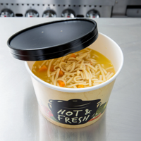 Four à micro-ondes jetable noir imprimé CPET film à emporter rond en papier kraft salade déjeuner bol avec couvercle 1100ml vente en gros