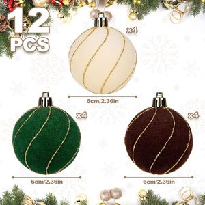 Boules de Noël floquées incassables, lot de 12 pièces assorties, velours doré pailleté, style moderne, pour les fêtes commerciales - Product Image 2