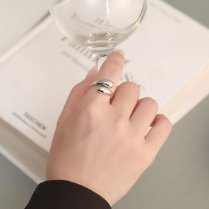 Anillo delicado y simple abierto en forma de lágrima ajustable 925 anillo de gota de agua de plata esterlina hombres mujeres anillos - Product Image 4