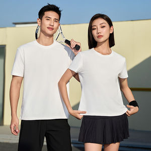เสื้อยืดแขนสั้นสีแดงคอรัลสีพื้นโพลีเอสเตอร์เสื้อผ้าลำลองสำหรับผู้หญิง H04-0801 - Product Image 4