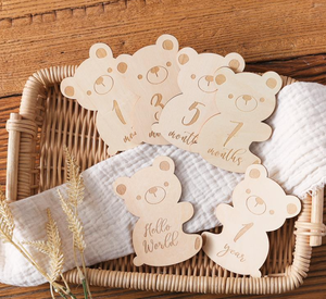Cartes de développement mensuel en bois 3D interchangeables pour bébé nouveau-né, en forme d'ours en peluche, pour annonce de naissance et baby shower - Product Image 3