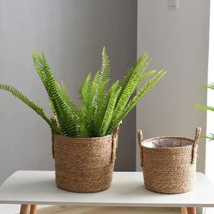 Panier en bambou et en rotin, grand <span class=keywords><strong>pot</strong></span> de plante avec poignées, couvre-plantes pour la verdure, décoration de jardin bohème rustique écologique - Product Image 2
