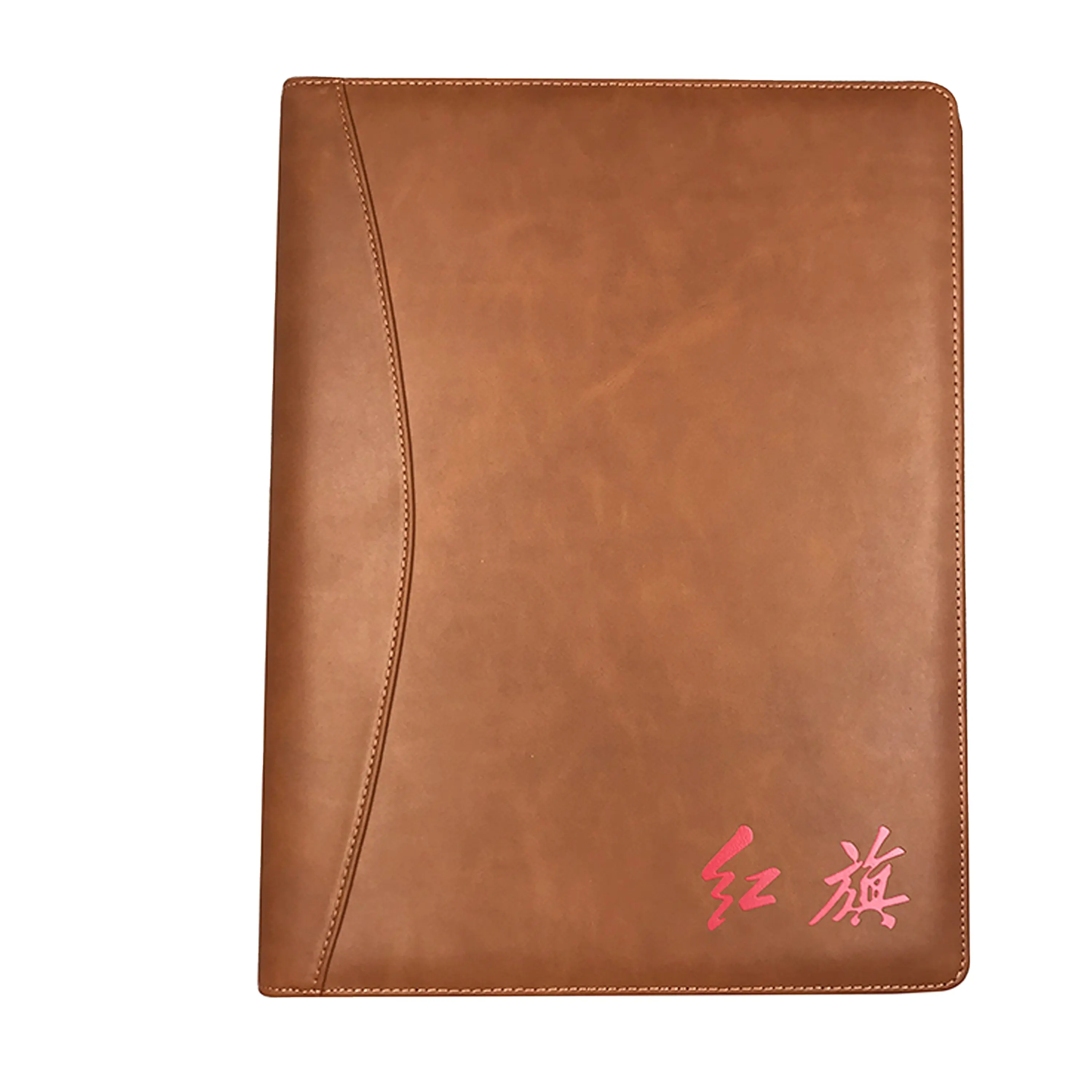 Custom wholesale Mens Crazy Horse Leather Travel Office Portfolio A4 Document Folder Organizer Genuine Leather Folder