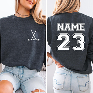 Sudadera con Capucha Personalizada de Hockey sobre Hielo, Negra, con Nombre y Número Impresos con Transferencia Térmica, Diseño de Palos Cruzados en la Parte Delantera, Transpirable y Cómoda - Product Image 2