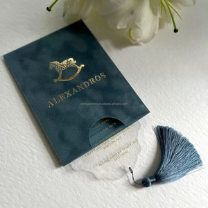 Carte d'invitation de baptême de luxe en acrylique avec enveloppe en velours et pompon, invitation de baptême personnalisée avec dorure à chaud - Product Image 4