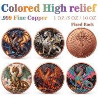 Pièce de monnaie en cuivre pur 999 de 1 oz, série Dragon de dessin animé, couleur UV 3D en relief, édition de collection, cadeau