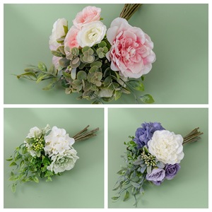 Bouquet de fleurs artificielles CallaFloral Camélia Rose Violet Vert Décoration de mariage et de maison Haute simulation Style INS - Product Image 3