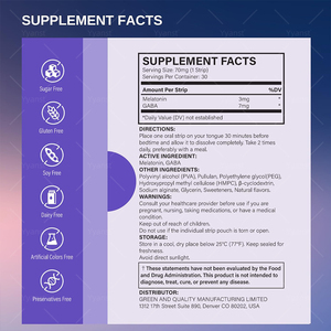 Tiras Orales de Melatonina y GABA para Adultos OEM/ODM, Ayuda para Dormir, Sin Azúcar, Suplemento Dietético, para Dormirse Más Rápido y Permanecer Dormido por Más Tiempo - Product Image 2