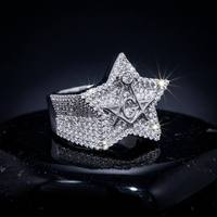 Anillo de Estrella con Incrustaciones de Diamantes VVS Moissanite, Plata 925, Joyería para Raperos, Símbolo Masónico, Pasa el Test de Diamantes, Regalo de Lujo