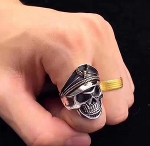 Bague pour homme en argent sterling 925, style gothique unique, hip-hop, rock, punk, crâne, officier, pirate, capitaine - Product Image 6