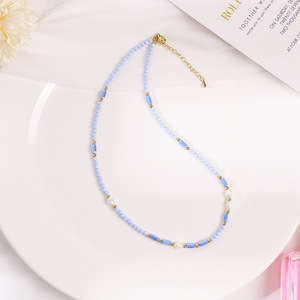 Collier et bracelet élégants <span class=keywords><strong>de</strong></span> style <span class=keywords><strong>simple</strong></span> avec perles baroques et cristaux bleus pour le quotidien, les banquets, les voyages, les anniversaires, les festivals, ou comme cadeau <span class=keywords><strong>de</strong></span> bijoux. - Product Image 2