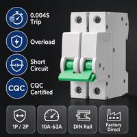 Interruptor Automático Miniatura Wanbo-406 2P MCB 400V C63 con Protección Contra Sobrecarga y Cortocircuito de Disparo Rápido para Tablero de Distribución