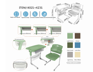 Bureau d'école durable à siège unique et à hauteur réglable avec 1 tiroir et chaise en plastique moderne pour les étudiants. - Product Image 4