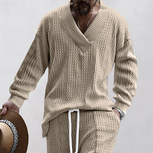 Pull en tricot à col en V pour homme, manches longues, coupe ample, décontracté, blanc, respirant, en polyester - Product Image 2