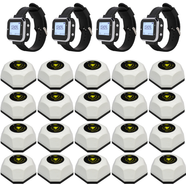 Waterproof Wireless Waiter Call System Wrist Watch Pager Receiver With Hamburger Shape Call Buttons
