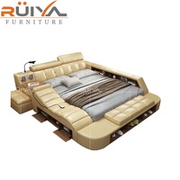 Lit Queen en cuir intelligent et multifonctionnel de luxe moderne avec lumière LED et haut-parleur de massage Vente d'usine à bas prix Dernière conception