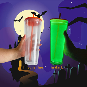 Pré-percé Glow in the dark Snowglobe Tumbler 24oz gobelets réutilisables en plastique à double paroi avec couvercles et pailles et trou de fond bricolage artisanat cadeaux nouveau - Product Image 2