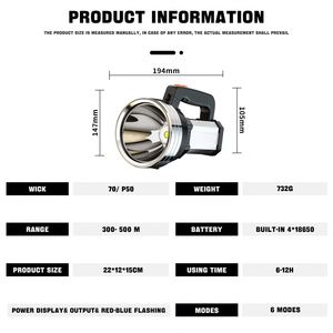 CITICITY Searchlight Powerful, Dual <b>Switch</b> with COB Side <b>Lights</b> Red Blue Flashing High Lumens for Outdoor Adventure, Emergency - Product Image 2