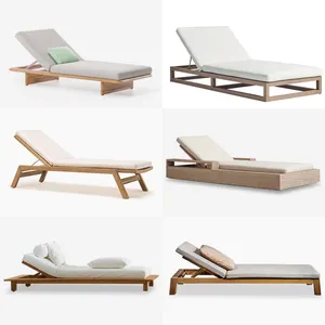 Wholesale customized beach hotel resort teak outside furniture sunbed sea wood sun lounger pool bed wood sunbed outdoor