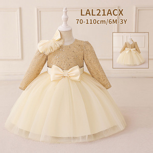 Nuovo Design Meiqiai: Abito da Compleanno per Bambine con Paillettes, Maniche Lunghe, Fiocco e Gonna Vaporosa LAL21ACX - Product Image 3