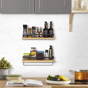 Étagère <span class=keywords><strong>murale</strong></span> de rangement <span class=keywords><strong>murale</strong></span> en <span class=keywords><strong>bambou</strong></span> à cadre flottant détachable 2 pièces - Product Image 5