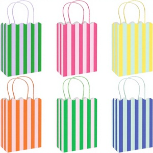 Bolsas de Regalo de Papel Kraft Hechas a Mano, Ecológicas, Biodegradables, Coloridas y de Lujo, con Asas, Bolsas de Dulces con Rayas en Forma de Abanico, para Fiestas y Regalos - Product Image 3