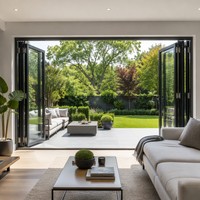 Porte pliante en aluminium extrudé insonorisée et étanche de style français sur mesure pour salon, design pliable