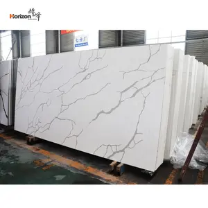 Horizon Factory Direkt vertrieb Künstliche kunden spezifische polierte Calacatta weiße Quarz steinplatten Küchentisch platten Arbeits platte