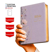 Bible personnalisée de luxe en cuir PU souple avec impression couleur intégrale, vente en gros OEM, gaufrage à chaud doré, pour églises