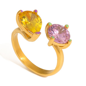 แหวนเหล็กไทเทเนียมทรงหยดน้ำประดับเพชรซิร์คอน ของขวัญเครื่องประดับสำหรับผู้หญิง แหล่งกำเนิดอี้หวู่ - Product Image 5