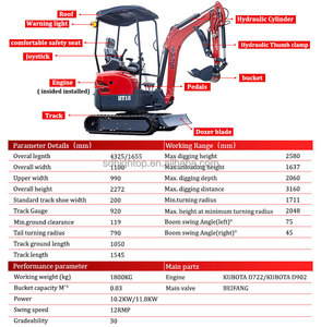 Mini-excavatrice chenillée chinoise d'occasion, double vitesse (haute/basse), 1,8 tonne, moteur EPA 5, modèle HT18 - Product Image 6