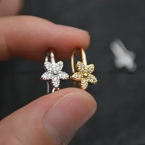 CZ Beads Paved Flower Charm Fish Wire Earring Hooks with Loop fit Dangle Earrings making