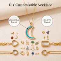 Collier médaillon lune plaqué or 18 carats de luxe, pendentif ouvrable en émail bleu exquis, accessoires de bijoux personnalisables DIY, prêt à expédier