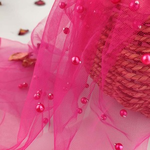 Largeur 1.5m Tissu de perles cloutées en maille américaine Tissu de mariage en maille de perles 3D - Product Image 3