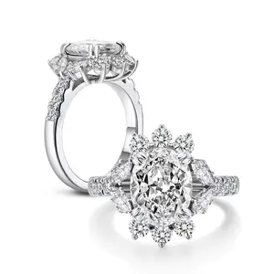 时尚女人珠宝镀铑925纯银花形永恒双爪订婚光环戒指新娘