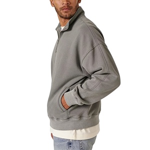 <span class=keywords><strong>Ropa</strong></span> Masculina de Alta Calidad al por Mayor de Moda Global, Sudadera con Cierre de Cremallera de un Cuarto en Gris Claro para Hombre - Product Image 2