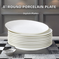 Assiettes de restaurant modernes en porcelaine blanche de 8 pouces, design rond en céramique, caractéristique écologique pour les mariages, prix d'usine