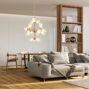 Lámpara Colgante Molecular Moderna con Diseño de Estrella, Cromada, con Doble Pantalla de Cristal Transparente, para Sala de Estar, Comedor, Sala de Recreación - Product Image 1