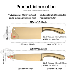 Ensemble de 5 couteaux de cuisine en acier inoxydable doré de haute qualité, tranchants, à lame pleine, pour chef, avec manche ergonomique, OEM ODM DIY - Product Image 3