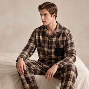 Ensemble de pyjama en coton pour homme, vêtements de nuit doux à carreaux, pyjama boutonné sur le devant, fabrication sur mesure OEM ODM, fabricant d'ensembles de pyjama en gros - Product Image 2