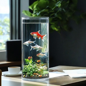 Aquarium en acrylique transparent de type verre pour poissons rouges, petite taille, forme cylindrique, aquarium incassable, table de salon - Product Image 2