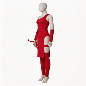 Costume de Cosplay Elektra, robe rouge, combinaison complète avec épée pour femmes, tenue d'halloween pour jeu de rôle Anime - Product Image 3