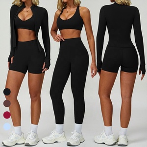 Bộ đồ tập thể thao nữ 4 món phối hợp tự do: Áo thể thao dây lưng, áo khoác có khóa kéo, quần short yoga, quần legging, bộ tập gym, tập thể dục - Product Image 5